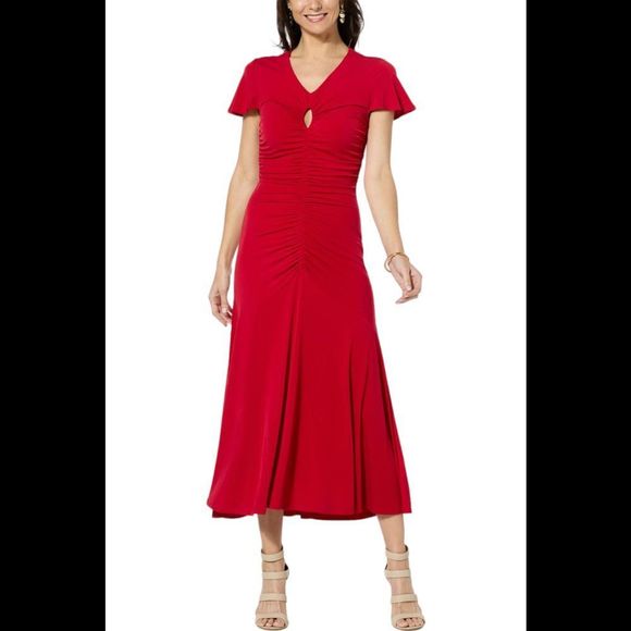 Colleen Lopez Dresses & Skirts - Colleen Lopez Ruched Flutter-Sleeve Dress Red - Regular